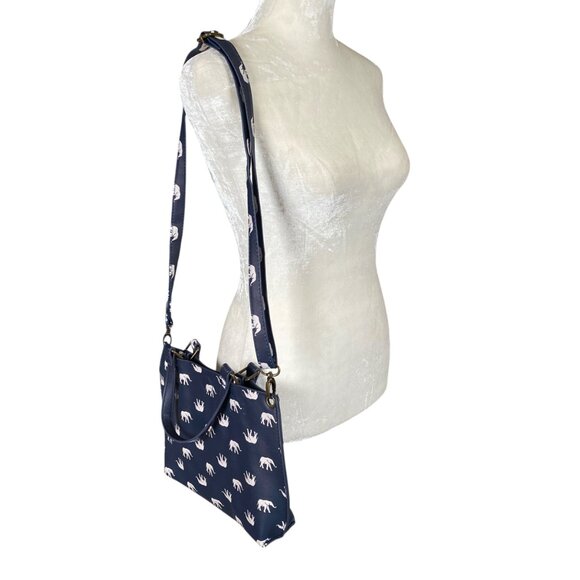 Women's blue and white elephant pattern shoulder bag handbag bag - Picture 3 of 10